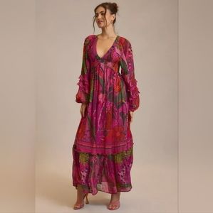 Farm Rio Cool Leopards Long Sleeve V-Neck Dress Size Small NWT